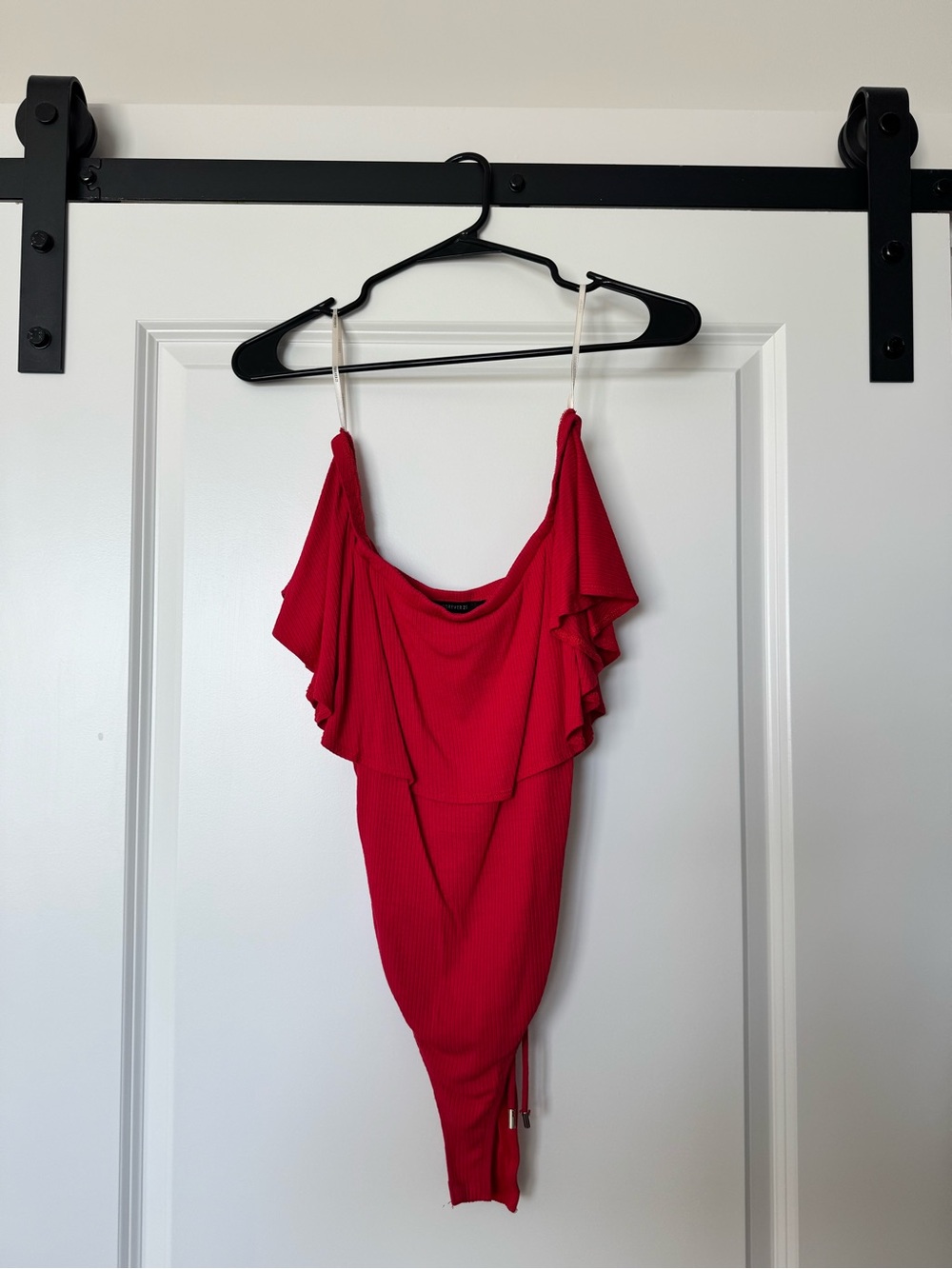 Forever 21 Red Ruffle Off-Shoulder Bodysuit